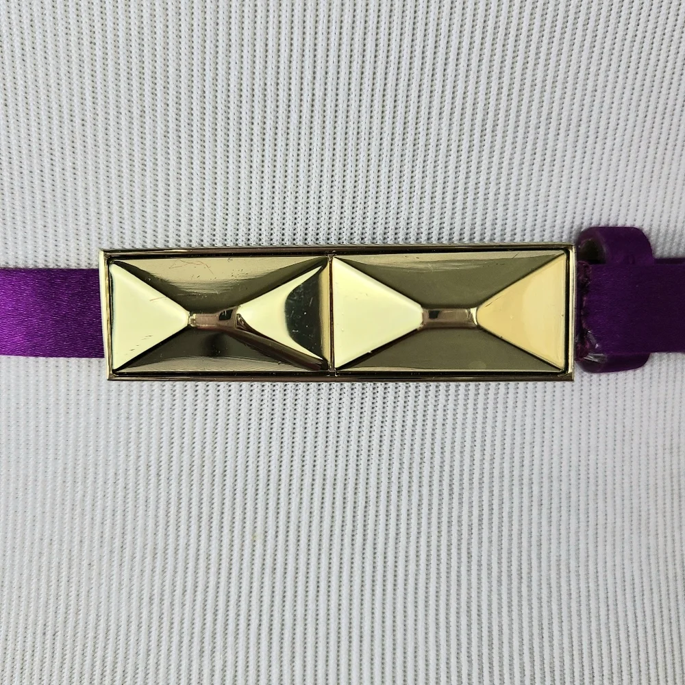Talbots Bright Purple Silk Cotton Genuine Leather Skinny Belt
